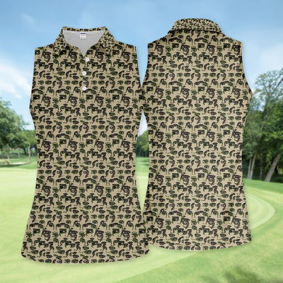 Abstract Face Camouflage Pattern Golf Shirt, Artistic Camo Face Golf Shirt For Women, Unique Golf Gift