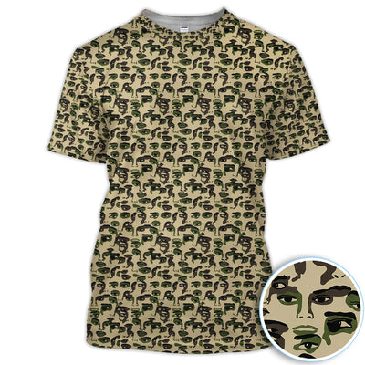 Abstract Face Camouflage Pattern Golf Shirt, Artistic Camo Face Golf Shirt For Women, Unique Golf Gift