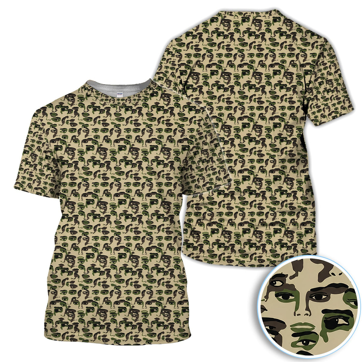 Abstract Face Camouflage Pattern Golf Shirt, Artistic Camo Face Golf Shirt For Women, Unique Golf Gift