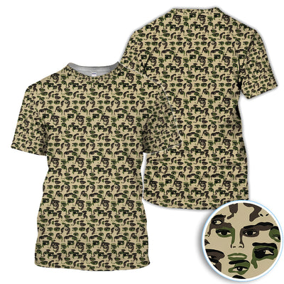 Abstract Face Camouflage Pattern Golf Shirt, Artistic Camo Face Golf Shirt For Women, Unique Golf Gift