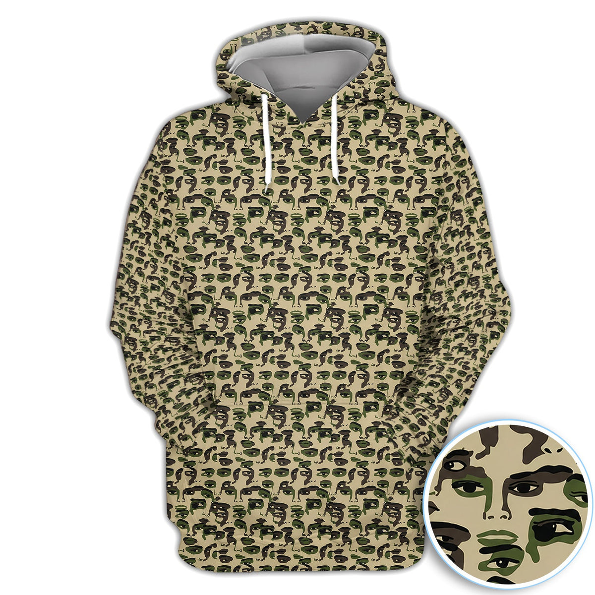 Abstract Face Camouflage Pattern Golf Shirt, Artistic Camo Face Golf Shirt For Women, Unique Golf Gift