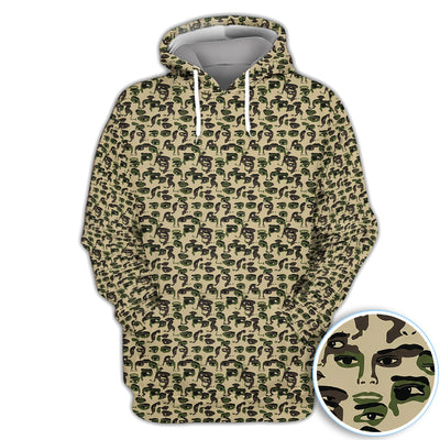 Abstract Face Camouflage Pattern Golf Shirt, Artistic Camo Face Golf Shirt For Women, Unique Golf Gift