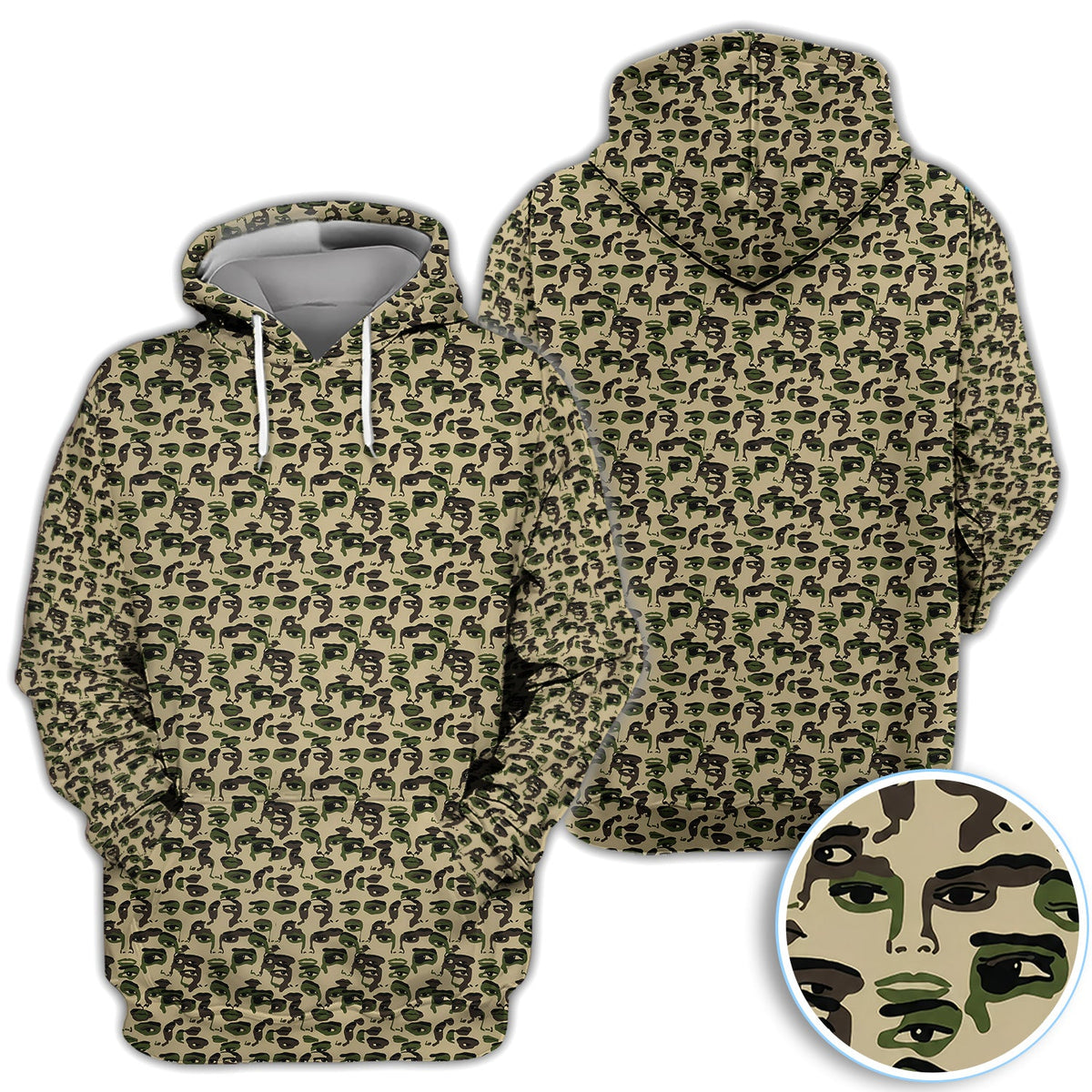 Abstract Face Camouflage Pattern Golf Shirt, Artistic Camo Face Golf Shirt For Women, Unique Golf Gift