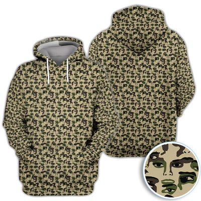 Abstract Face Camouflage Pattern Golf Shirt, Artistic Camo Face Golf Shirt For Women, Unique Golf Gift