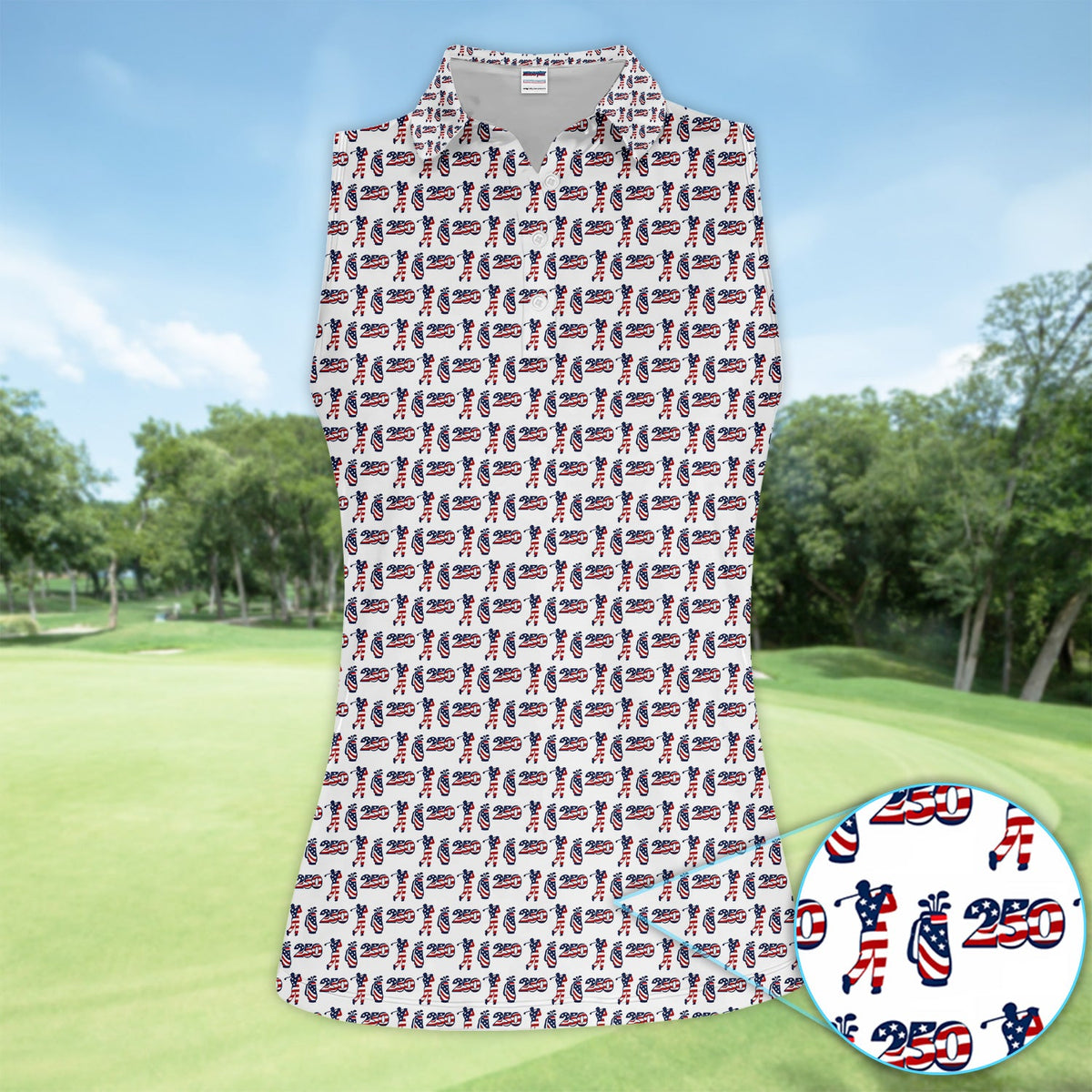USA 250th Anniversary Golf Polo Shirt For Women, Patriotic Golfer Red White Blue 250 Pattern Polo, Golfer Gift