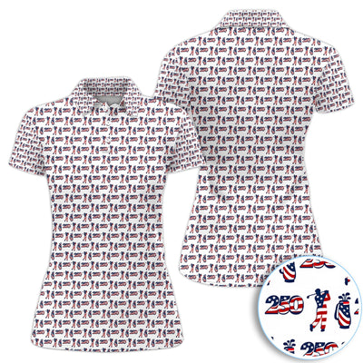 USA 250th Anniversary Golf Polo Shirt For Women, Patriotic Golfer Red White Blue 250 Pattern Polo, Golfer Gift