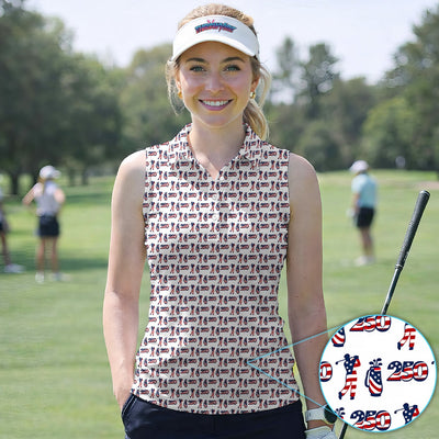 USA 250th Anniversary Golf Polo Shirt For Women, Patriotic Golfer Red White Blue 250 Pattern Polo, Golfer Gift