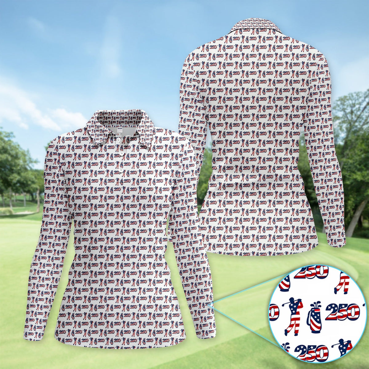 USA 250th Anniversary Golf Polo Shirt For Women, Patriotic Golfer Red White Blue 250 Pattern Polo, Golfer Gift