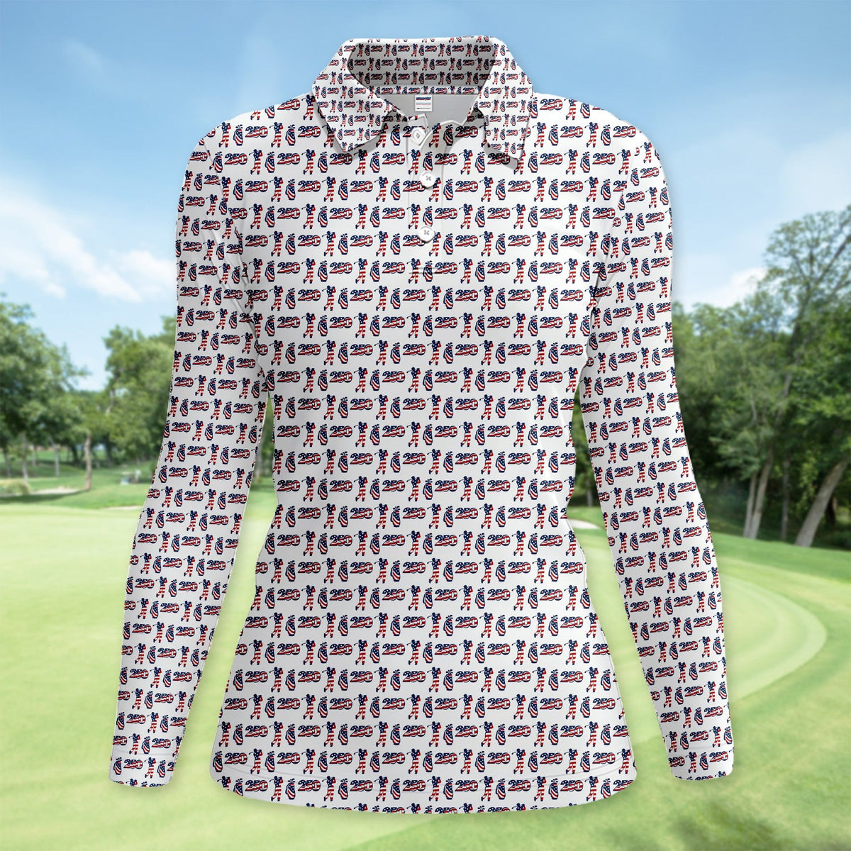 USA 250th Anniversary Golf Polo Shirt For Women, Patriotic Golfer Red White Blue 250 Pattern Polo, Golfer Gift