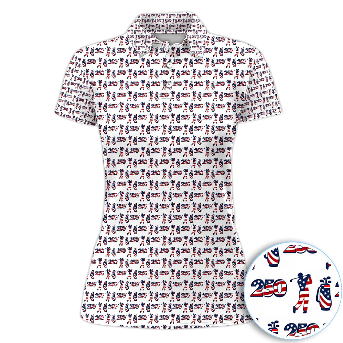 USA 250th Anniversary Golf Polo Shirt For Women, Patriotic Golfer Red White Blue 250 Pattern Polo, Golfer Gift