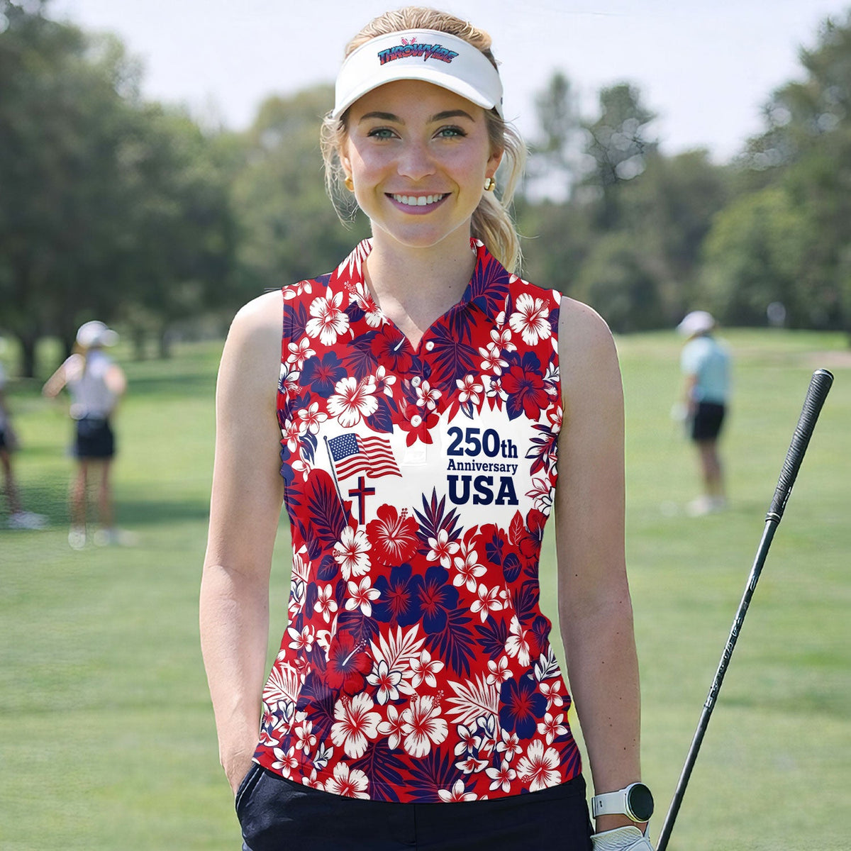 Patriotic USA Hawaiian Golf Pattern Shirt, 250th Anniversary America Golf Shirt For Women, 4th Of July Gift
