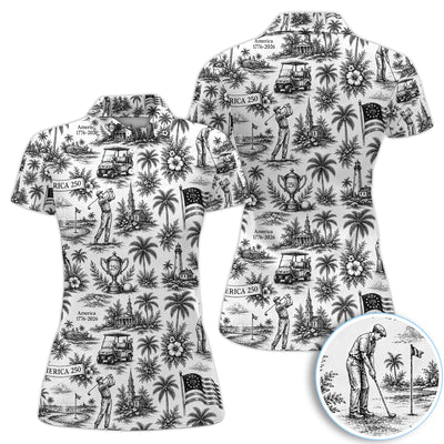 Vintage America 250 Toile Golf Pattern Shirt, America 250 Golf Shirt For Women, Patriotic Golf Gift