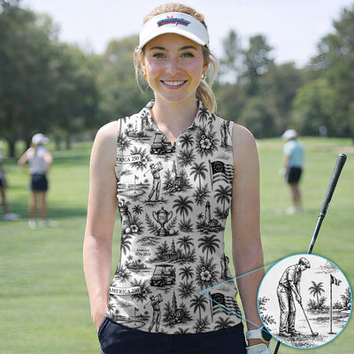Vintage America 250 Toile Golf Pattern Shirt, America 250 Golf Shirt For Women, Patriotic Golf Gift