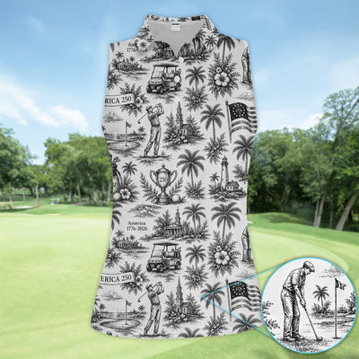 Vintage America 250 Toile Golf Pattern Shirt, America 250 Golf Shirt For Women, Patriotic Golf Gift