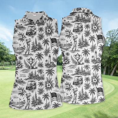 Vintage America 250 Toile Golf Pattern Shirt, America 250 Golf Shirt For Women, Patriotic Golf Gift