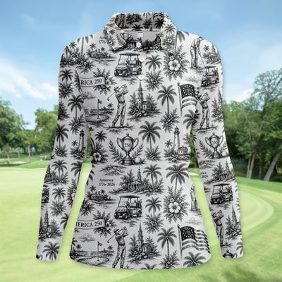 Vintage America 250 Toile Golf Pattern Shirt, America 250 Golf Shirt For Women, Patriotic Golf Gift