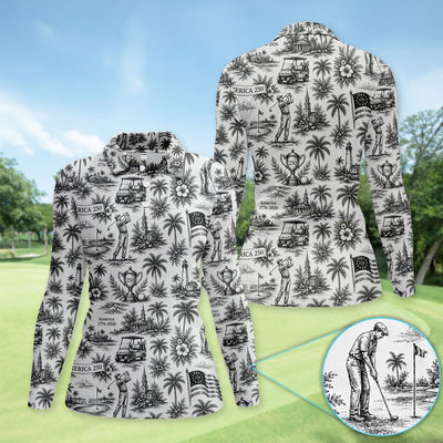 Vintage America 250 Toile Golf Pattern Shirt, America 250 Golf Shirt For Women, Patriotic Golf Gift
