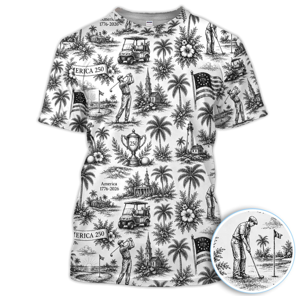 Vintage America 250 Toile Golf Pattern Shirt, America 250 Golf Shirt For Women, Patriotic Golf Gift