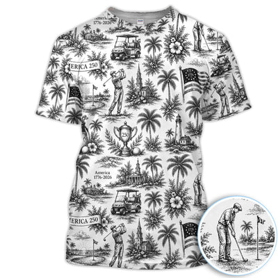 Vintage America 250 Toile Golf Pattern Shirt, America 250 Golf Shirt For Women, Patriotic Golf Gift