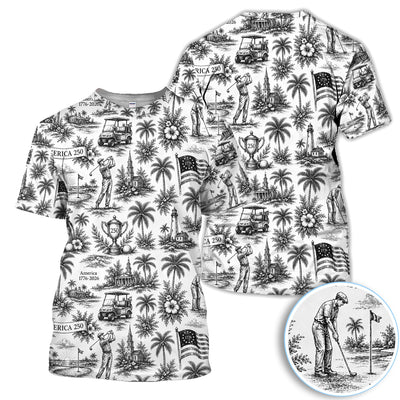 Vintage America 250 Toile Golf Pattern Shirt, America 250 Golf Shirt For Women, Patriotic Golf Gift