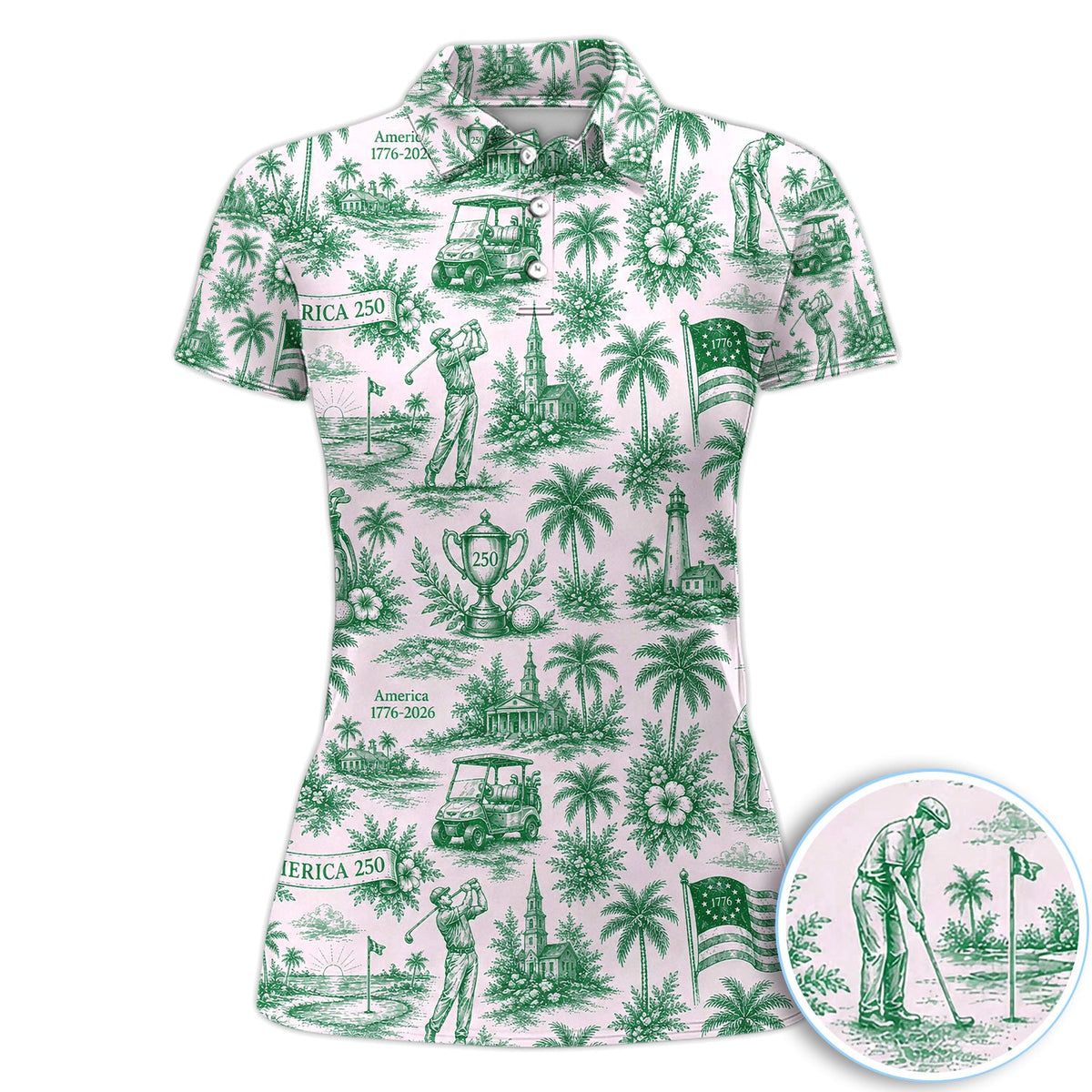 Vintage America 250 Toile Golf Pattern Shirt, America 250 Golf Shirt For Women, Patriotic Golf Gift