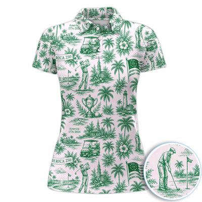 Vintage America 250 Toile Golf Pattern Shirt, America 250 Golf Shirt For Women, Patriotic Golf Gift