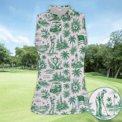 Vintage America 250 Toile Golf Pattern Shirt, America 250 Golf Shirt For Women, Patriotic Golf Gift