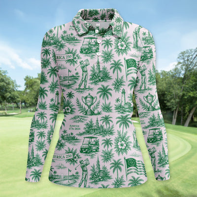 Vintage America 250 Toile Golf Pattern Shirt, America 250 Golf Shirt For Women, Patriotic Golf Gift