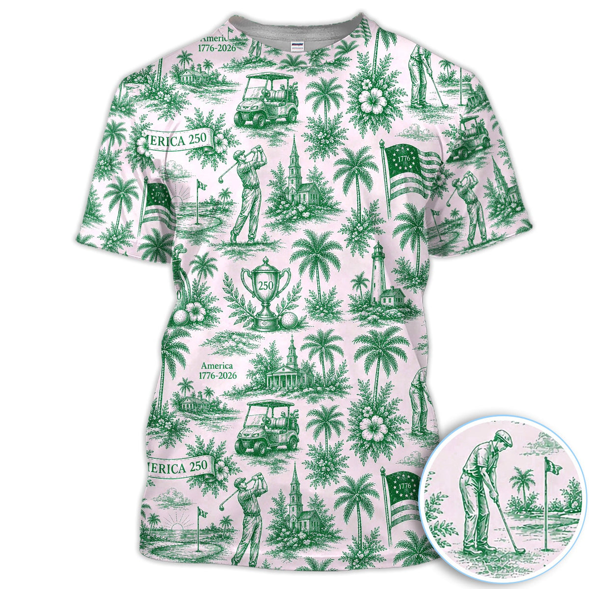 Vintage America 250 Toile Golf Pattern Shirt, America 250 Golf Shirt For Women, Patriotic Golf Gift