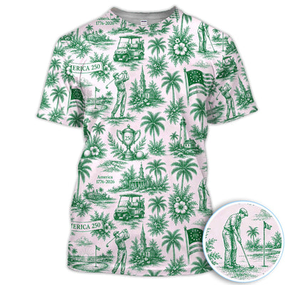 Vintage America 250 Toile Golf Pattern Shirt, America 250 Golf Shirt For Women, Patriotic Golf Gift