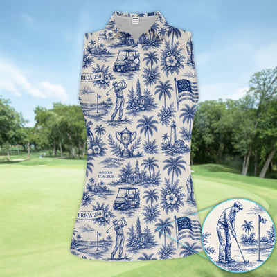 Vintage America 250 Toile Golf Pattern Shirt, America 250 Golf Shirt For Women, Patriotic Golf Gift