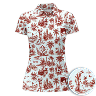 Vintage America 250 Toile Golf Pattern Shirt, America 250 Golf Shirt For Women, Patriotic Golf Gift