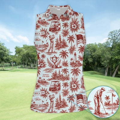 Vintage America 250 Toile Golf Pattern Shirt, America 250 Golf Shirt For Women, Patriotic Golf Gift