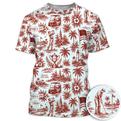 Vintage America 250 Toile Golf Pattern Shirt, America 250 Golf Shirt For Women, Patriotic Golf Gift