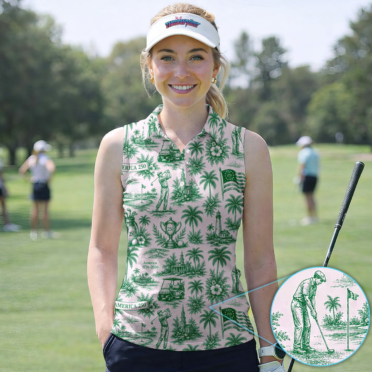 Vintage America 250 Toile Golf Pattern Shirt, America 250 Golf Shirt For Women, Patriotic Golf Gift