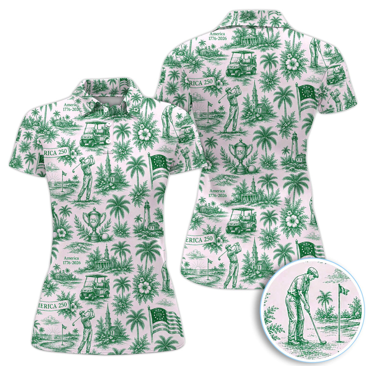 Vintage America 250 Toile Golf Pattern Shirt, America 250 Golf Shirt For Women, Patriotic Golf Gift