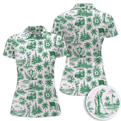 Vintage America 250 Toile Golf Pattern Shirt, America 250 Golf Shirt For Women, Patriotic Golf Gift