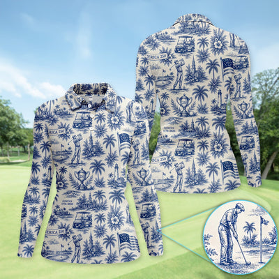 Vintage America 250 Toile Golf Pattern Shirt, America 250 Golf Shirt For Women, Patriotic Golf Gift