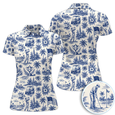 Vintage America 250 Toile Golf Pattern Shirt, America 250 Golf Shirt For Women, Patriotic Golf Gift