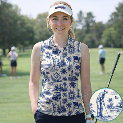 Vintage America 250 Toile Golf Pattern Shirt, America 250 Golf Shirt For Women, Patriotic Golf Gift