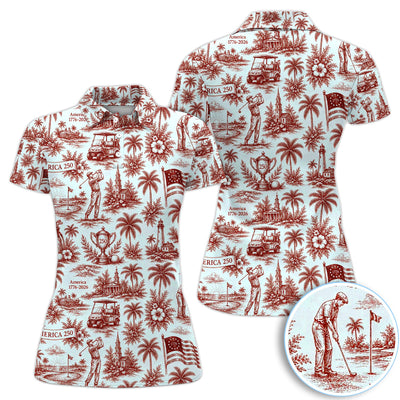 Vintage America 250 Toile Golf Pattern Shirt, America 250 Golf Shirt For Women, Patriotic Golf Gift