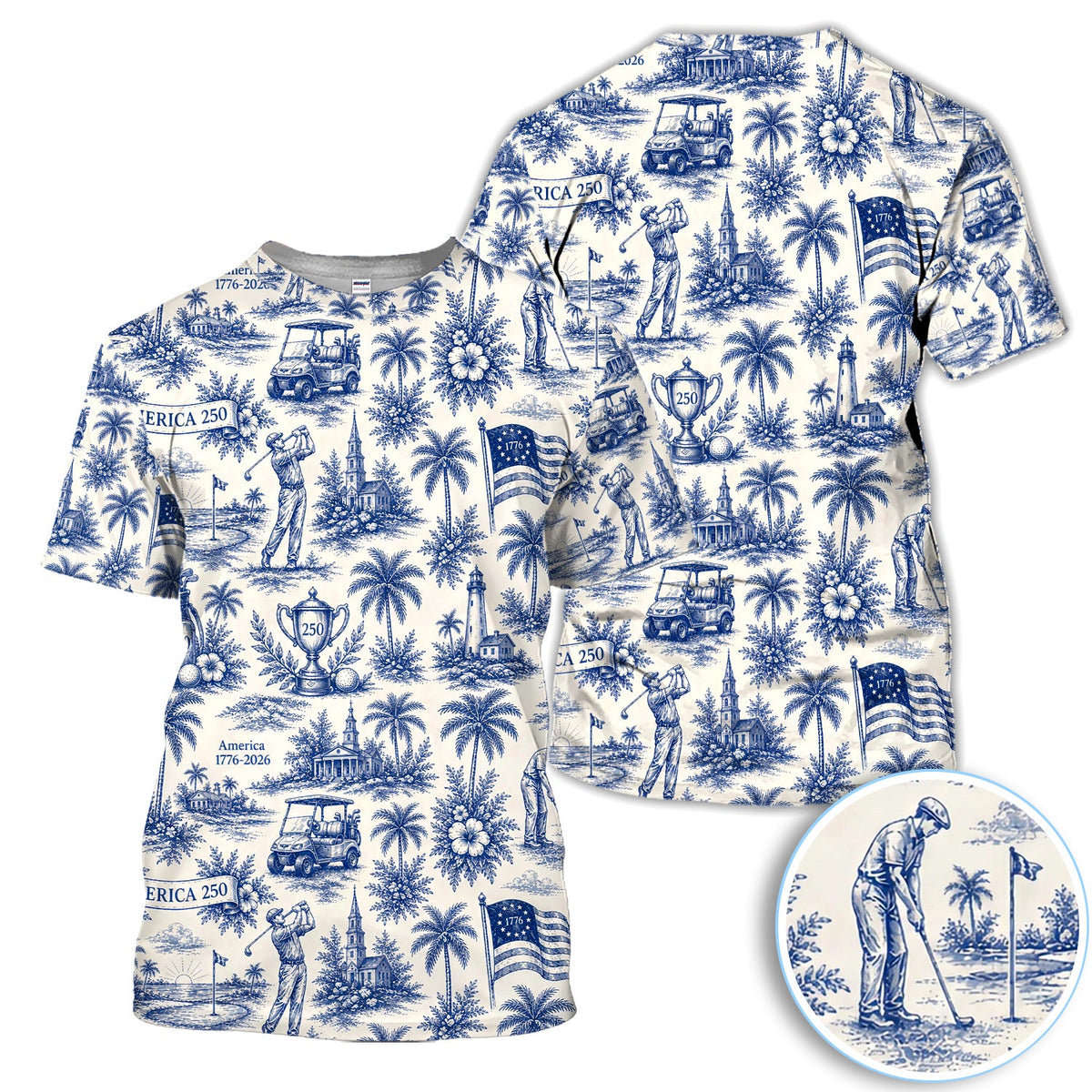 Vintage America 250 Toile Golf Pattern Shirt, America 250 Golf Shirt For Women, Patriotic Golf Gift
