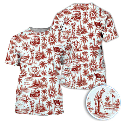 Vintage America 250 Toile Golf Pattern Shirt, America 250 Golf Shirt For Women, Patriotic Golf Gift