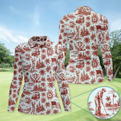 Vintage America 250 Toile Golf Pattern Shirt, America 250 Golf Shirt For Women, Patriotic Golf Gift