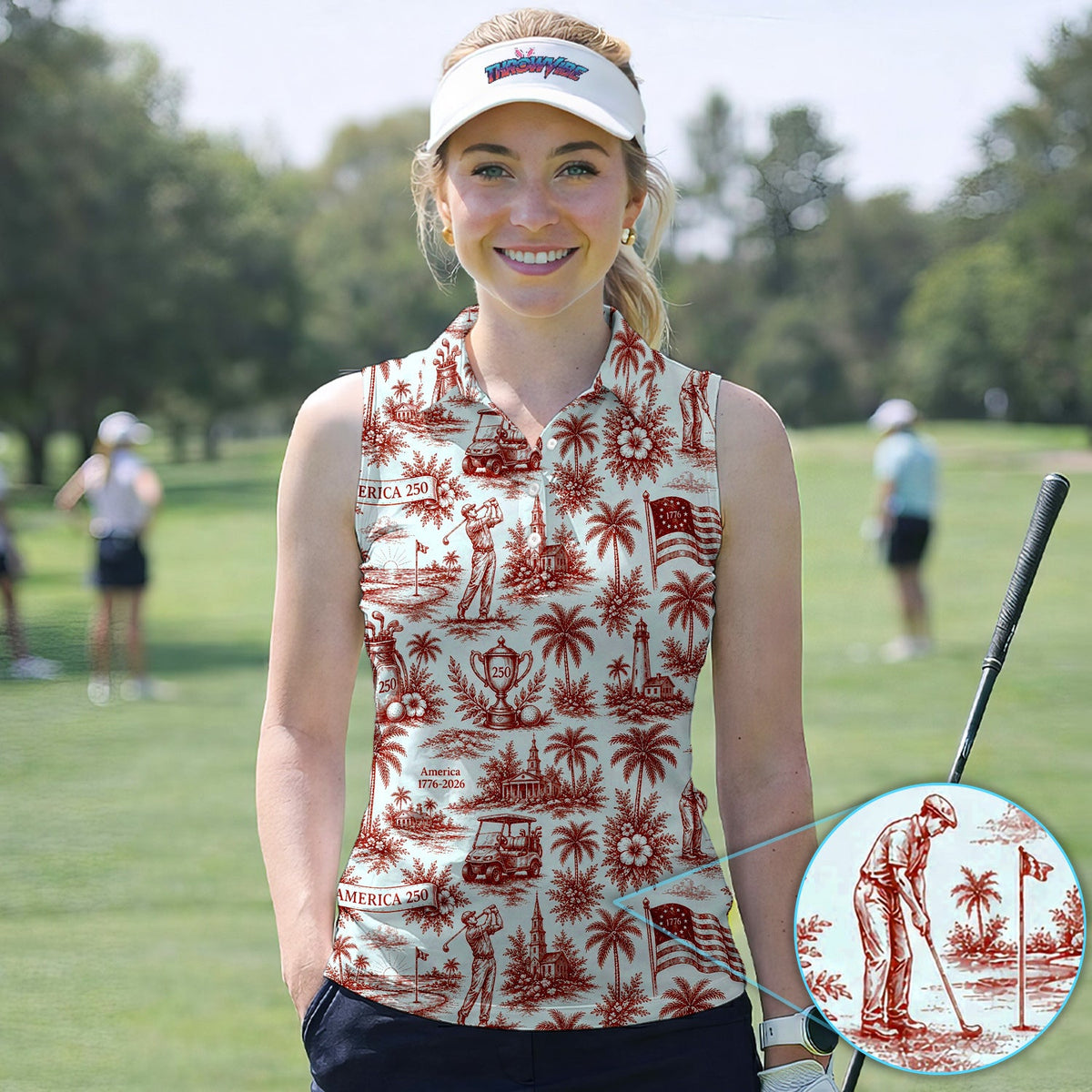 Vintage America 250 Toile Golf Pattern Shirt, America 250 Golf Shirt For Women, Patriotic Golf Gift