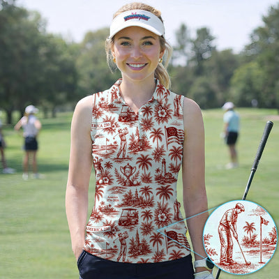 Vintage America 250 Toile Golf Pattern Shirt, America 250 Golf Shirt For Women, Patriotic Golf Gift