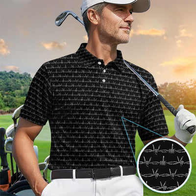 Dark Barbed Wire Golf Pattern Shirt, Gothic Western Golf Shirt For Men, Golf Lover Gift