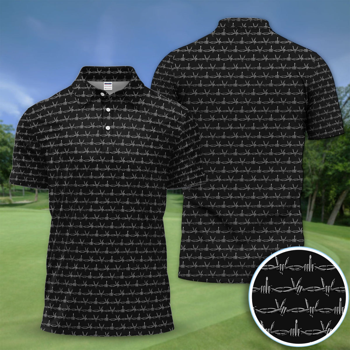 Dark Barbed Wire Golf Pattern Shirt, Gothic Western Golf Shirt For Men, Golf Lover Gift