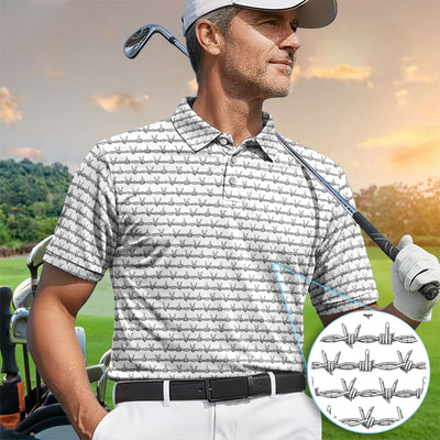 Dark Barbed Wire Golf Pattern Shirt, Gothic Western Golf Shirt For Men, Golf Lover Gift