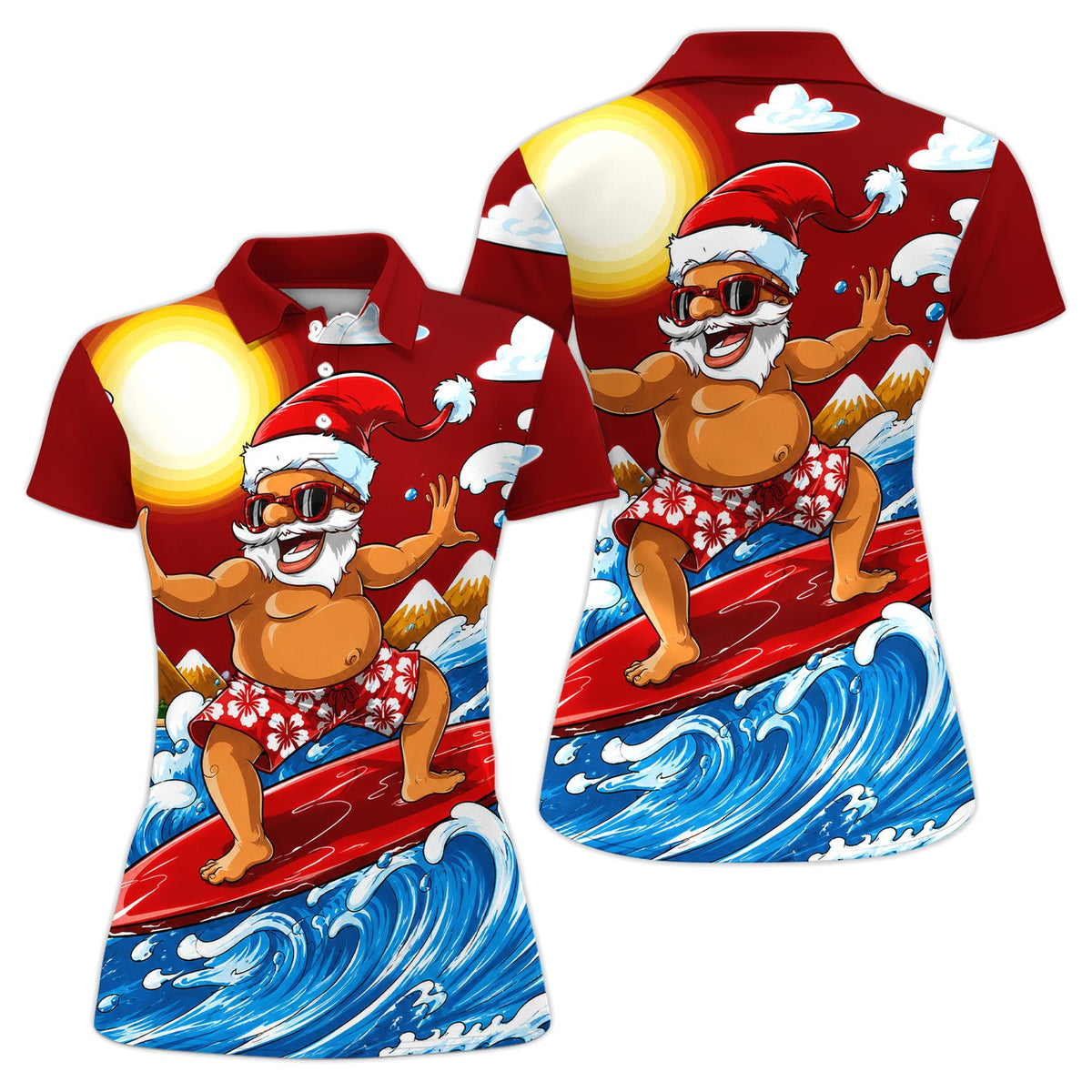 Funny Santa Surfing Pattern Shirt, Surfing Santa Hawaiian Shirt For Women, Christmas Beach Gift